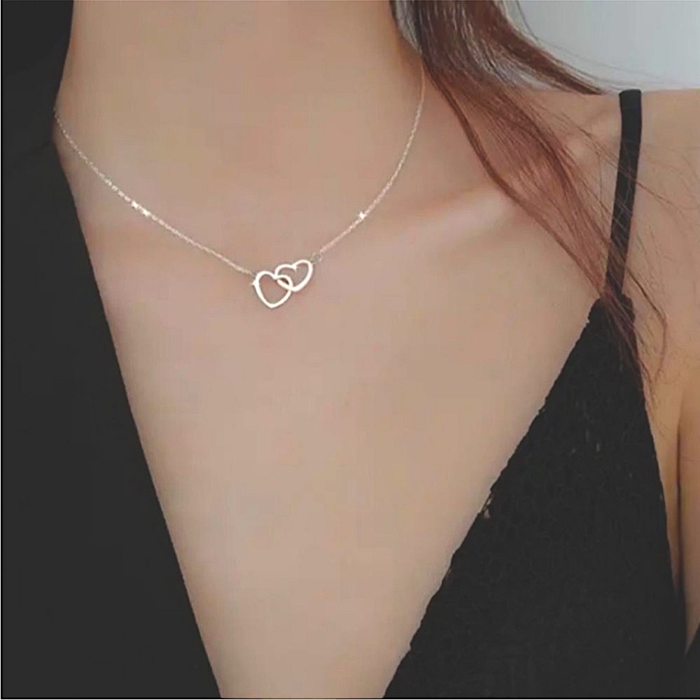 Gold Tone Double Heart Necklace lobster clasp NEW in package NWT - Picture 5 of 8